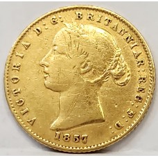AUSTRALIA 1857 . HALF 1/2 SOVEREIGN . SYDNEY . GOLD . SURFACE MARKS